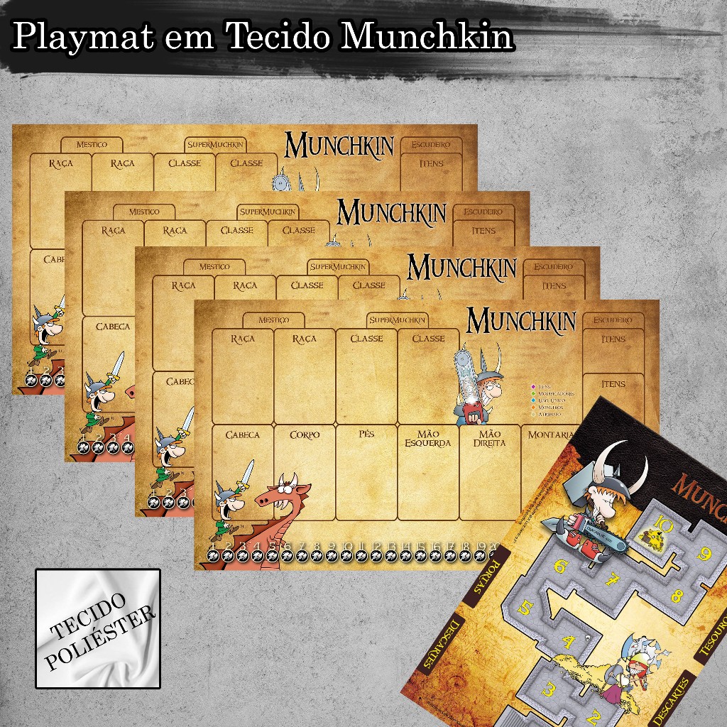 MunchKin Boardgame Playmat em Tecido, conjunto com 01, 03, 06 e 08