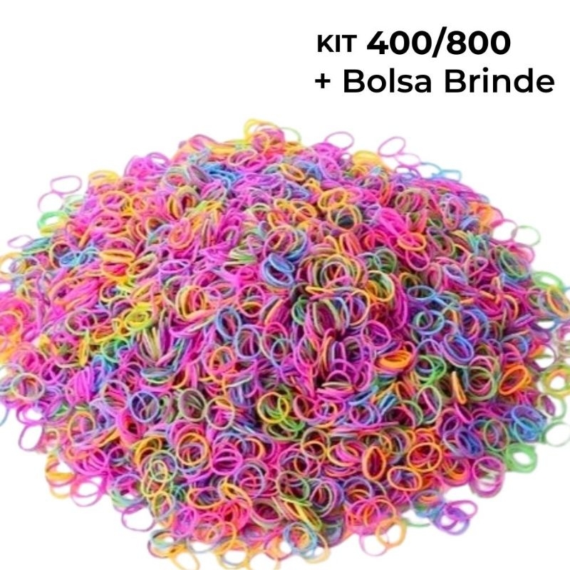 Kit 400/800 Elásticos de Silicone para Cabelo Infantil – Liguinha/Borrachinha + Bolsa