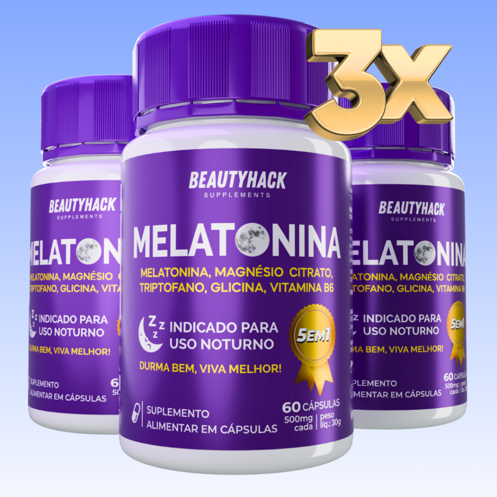 Kit 3x Melatonina 5 em 1 com Magnésio, Triptofano, Glicina, Vit. B6 - 180 cápsulas - Envio Imediato em Oferta na Shopee