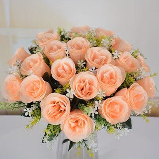 Buquê de Rosas com Folhagem 18 Botões Noivas Casamento Festa - GQ802911