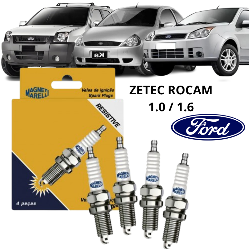 Jogo de 4 Velas de Ignição Fiesta Ecosport Ka Courier 1.0 1.6 ZETEC ROCAM QH6RTCMM10