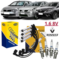 Kit Jogo CABOS + 4 VELAS SANDERO LOGAN SYMBOL 1.6 8V 2007 2008 2008 2009 2010 2011 2012 2013 2014 2015 2016 2017