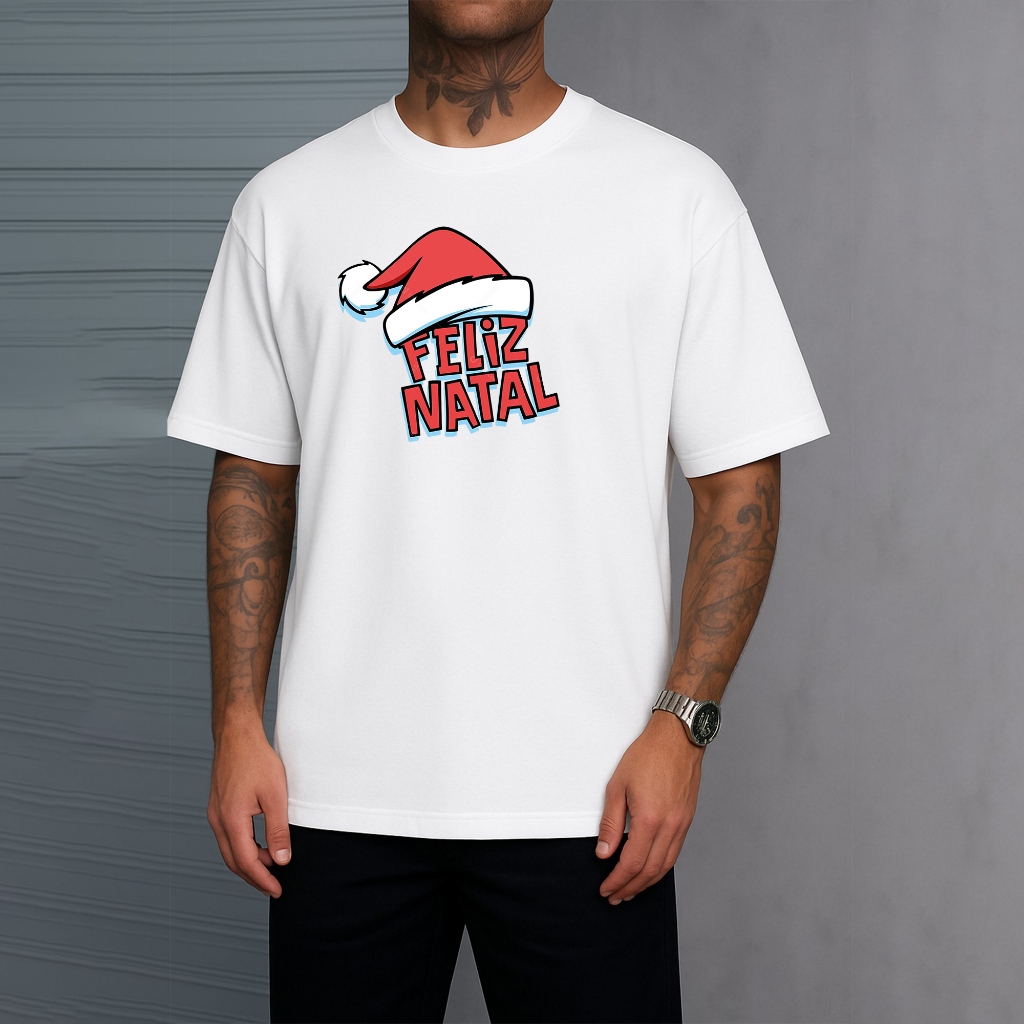 Camiseta Oversized Natalina Feliz Natal Papai Noel Estampada Merry Christmas 333
