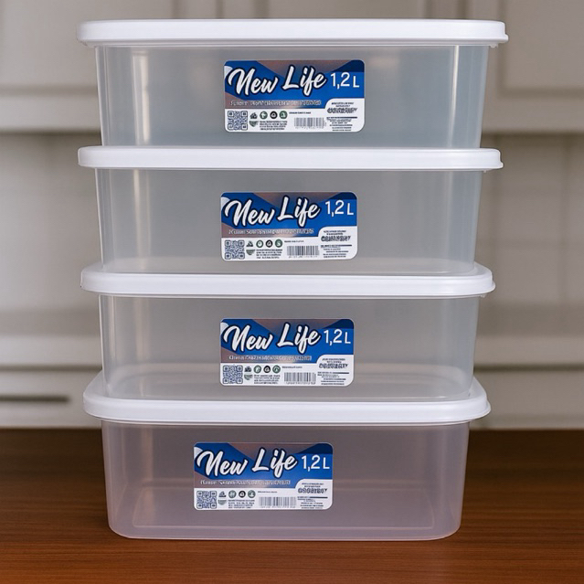 Kit 4 Potes Retangular  1,2L - Plástico Transparente Kit Pote Penitenciária Kit Organizador de Geladeira