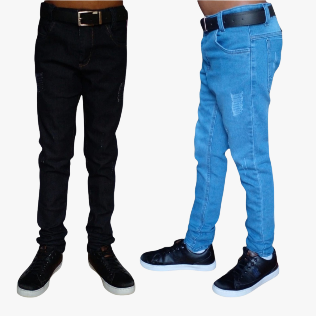 Kit Quite 2 Calça Jeans infantil Masculino Menino Tradicional Básica Juvenil Elastico Ajuste Cintura