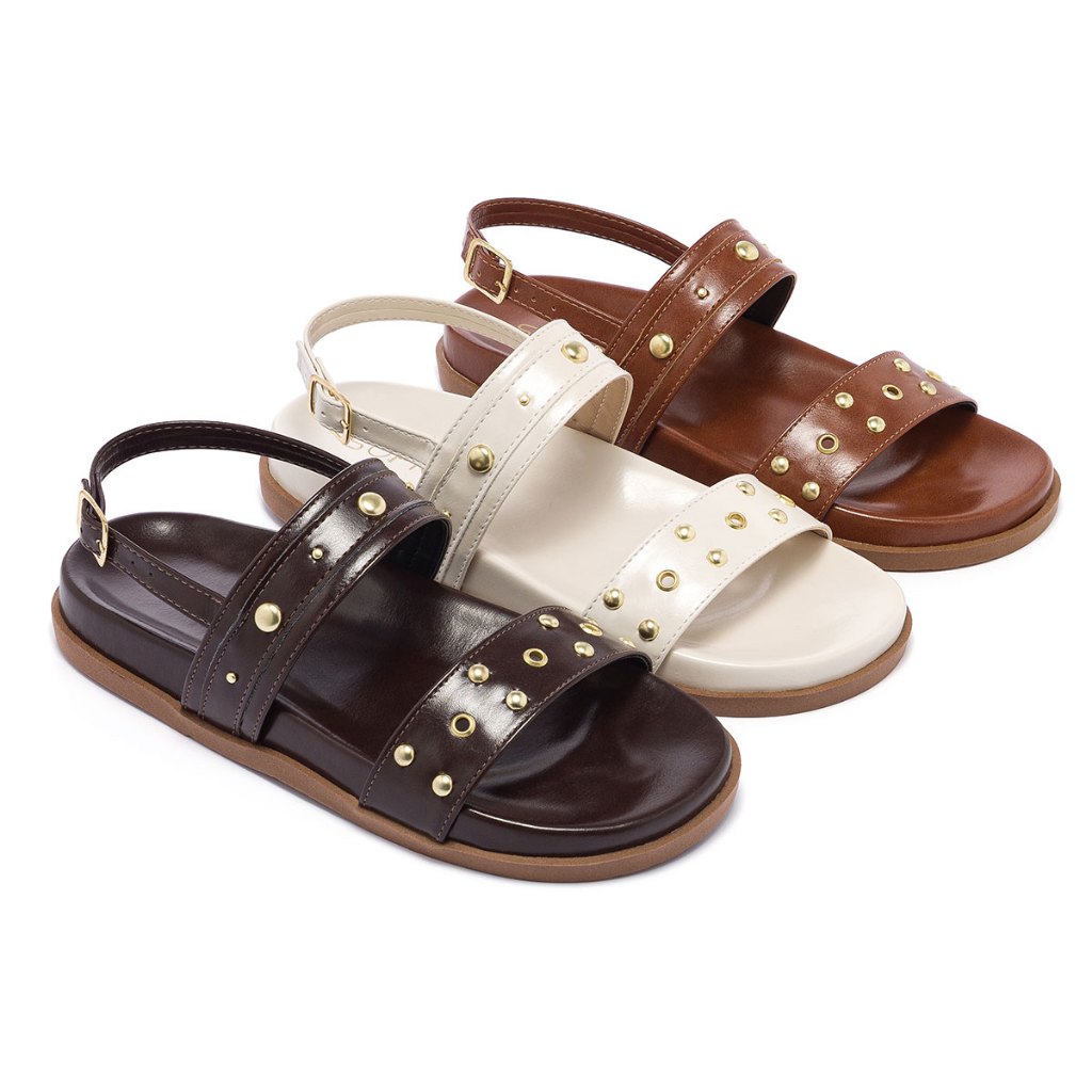 Sandália Feminina Rasteira Papete Flatform Spike Ilhós Fivela Birken Confortável Original Moda