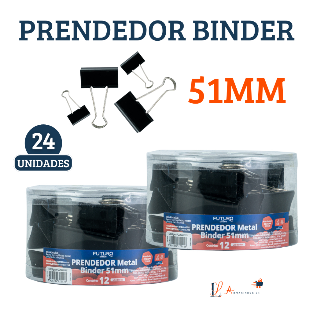 Kit 24 Unidades Prendedor Binder Clip 51mm Preto Organizador de Papéis Festas Cozinha Embalagens em Oferta na Shopee