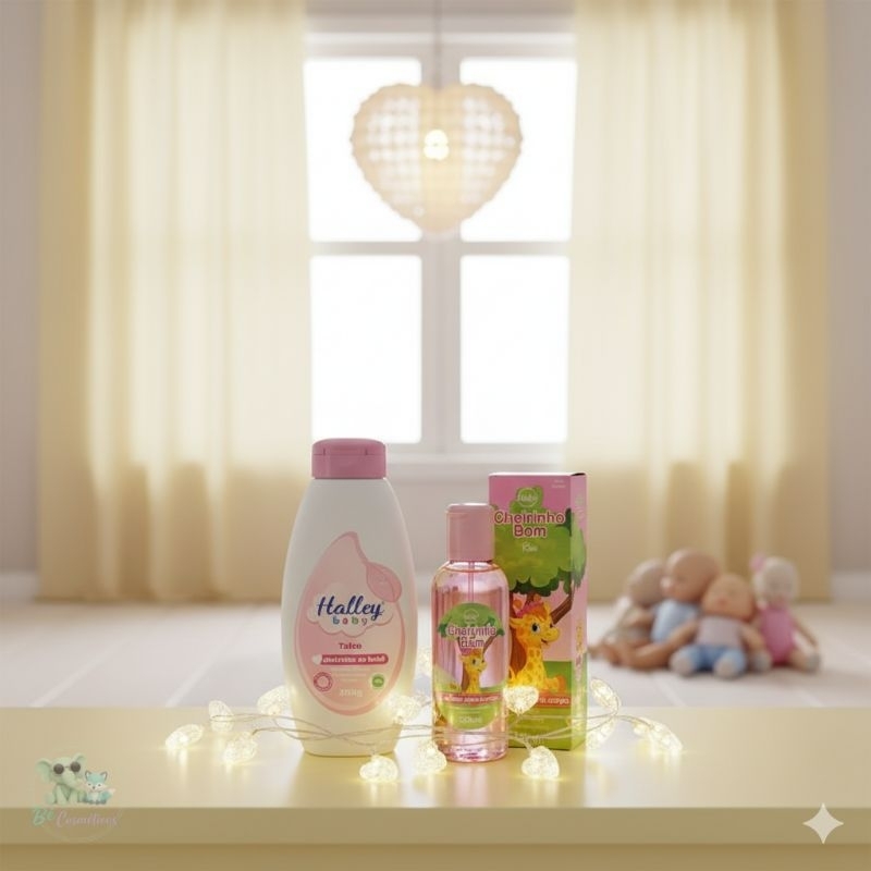 Halley Talco Cheirinho de bebê rosa 200g + Deo Colônia Cheirinho Bom rosa 120ml