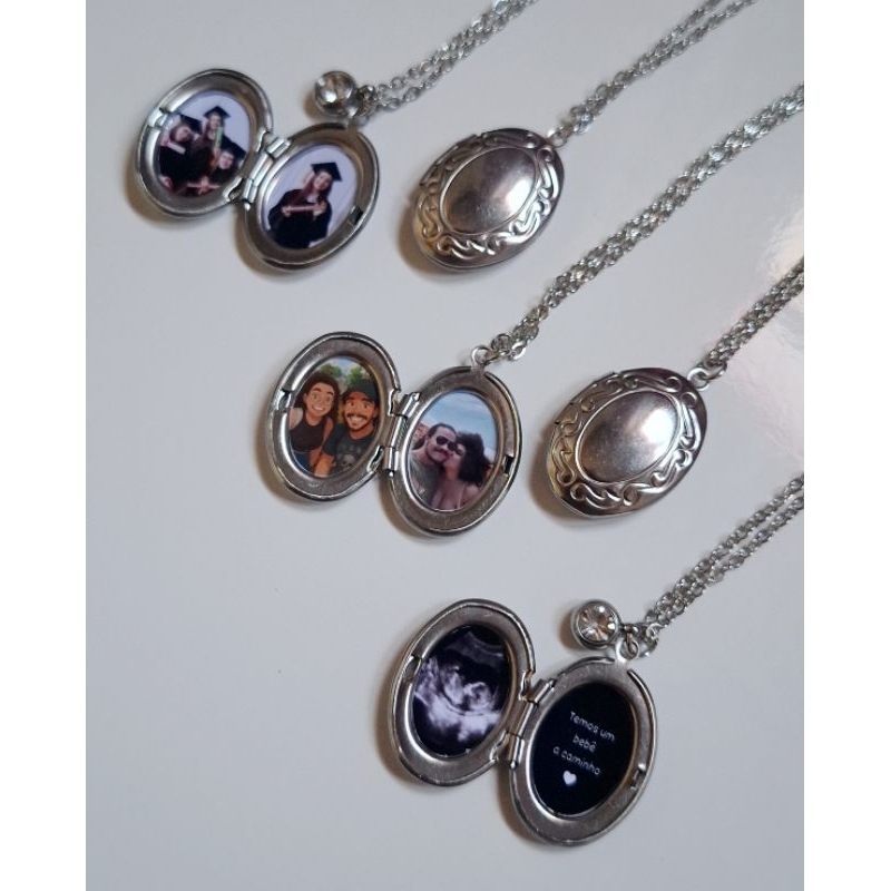 Colar Relicário Vintage em aço inoxidável hipoalergênico personalizado com 2 fotos em Oferta na Shopee