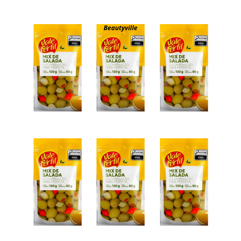 06 Mix Salada Vale Fértil Azeitona Verde Com Pasta de Pimentão + Cebolinha + Pimenta Biquinho 80g