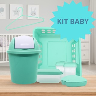 Conjunto Baby Com Cestinho Para Fraldas Lixeirinha Potinhos Para Pomadas Saboneteira e Cabides em Oferta na Shopee