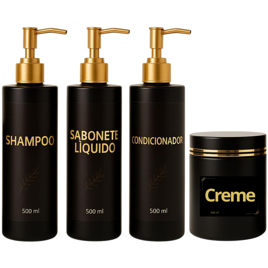 Kit Banheiro Luxo 500ml Frasco Pote Dourado Shampoo Condicionador Creme em Oferta na Shopee