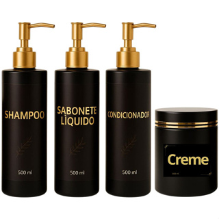 Kit Banheiro Luxo 500ml Frasco Pote Dourado Shampoo Condicionador Creme em Oferta na Shopee