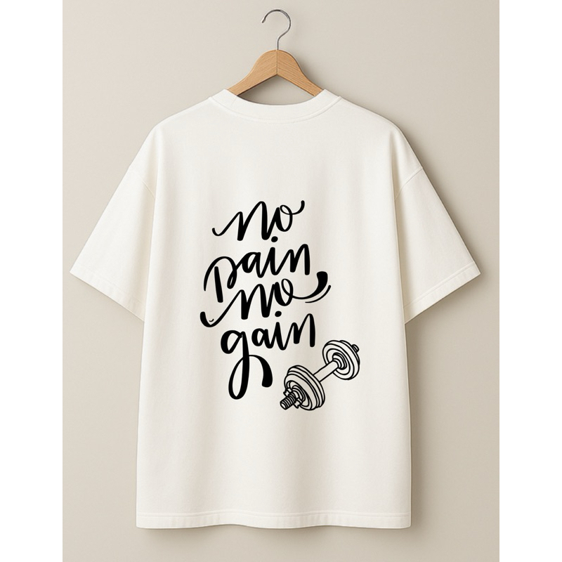 CAMISA OVERSIZED CAMISETA ACADEMIA NO PAIN NO GAIN TREINO UNISSEX JOGO FRASE PRETO BRANCO 100% ALGOD