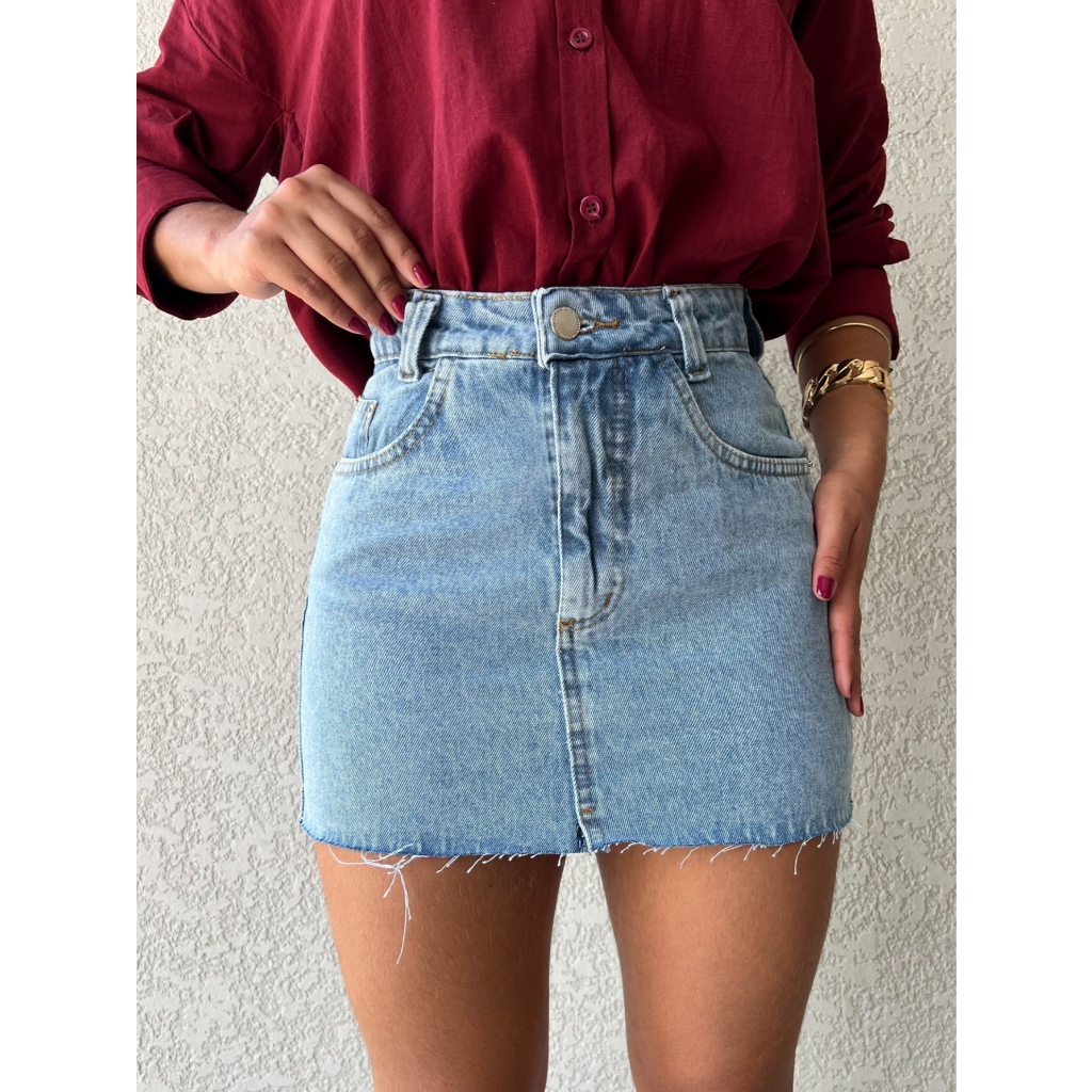 Anaoffice 8461 Saia Jeans curto Feminina Lisa saia 8461