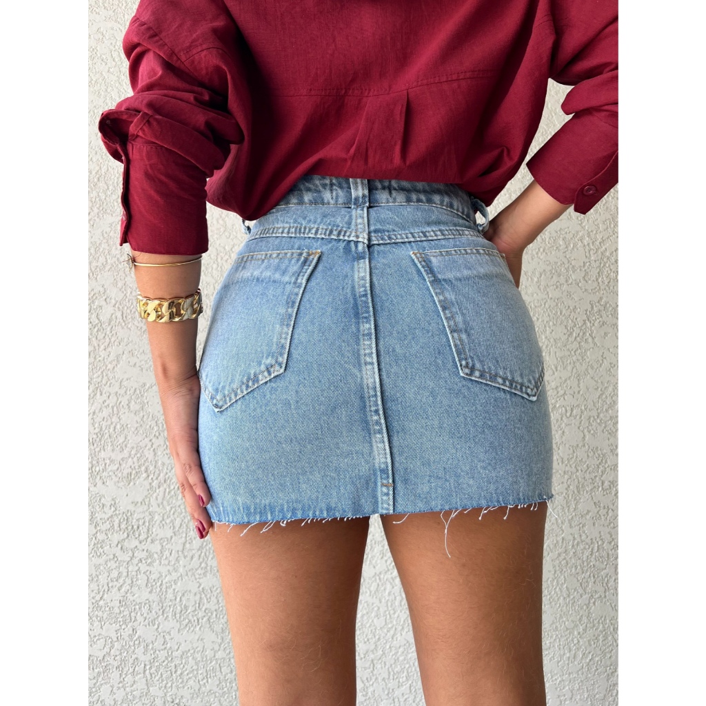 Anaoffice 8461 Saia Jeans curto Feminina Lisa saia 8461