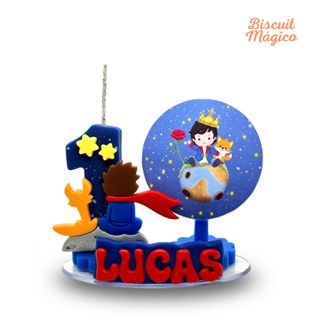 Vela Personalizada Cenário PEQUENO PRÍNCIPE / Vela Aniversário Biscuit  / Topo de Bolo - Azul Escuro / Cabelo Castanho em Oferta na Shopee