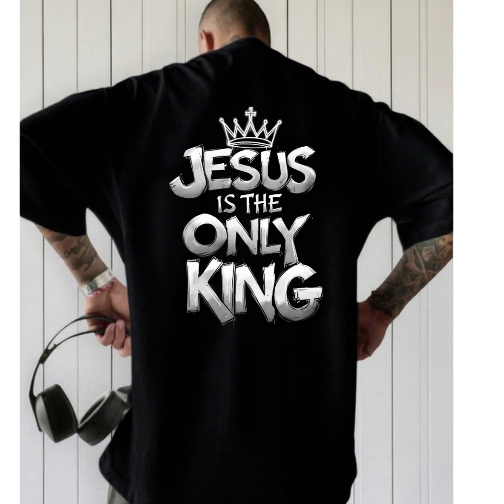 Camiseta Oversized Masculina Jesus Is The Only King Cristã Evangélica Streetwaer Moda Camisão