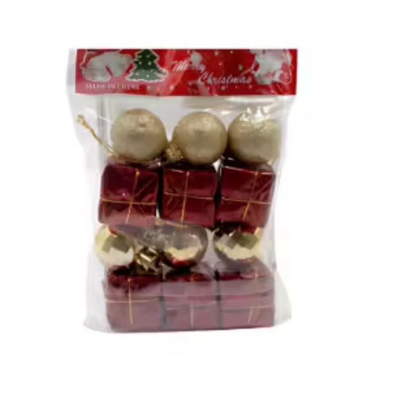 KITE ENFEITES COM 12 PEÇAS | TAM.: 11x7CM | ÁRVORE DE NATAL | CAIXA DE PRESENTE | BOLINHAS | NOEL | ANO NOVO | DOURADO