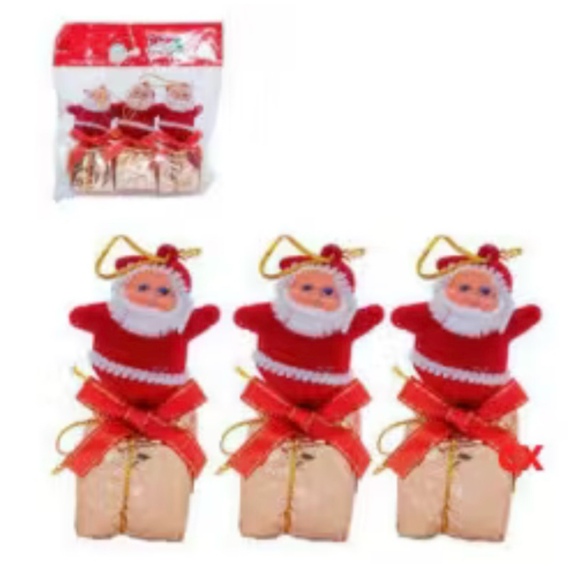 KIT ENFEITES COM 3 PEÇAS | TAM.: 8x4CM | DECORAÇÃO ÁRVORE DE NATAL | PAPAI NOEL | ANO NOVO | ENFEITE | NATALINO
