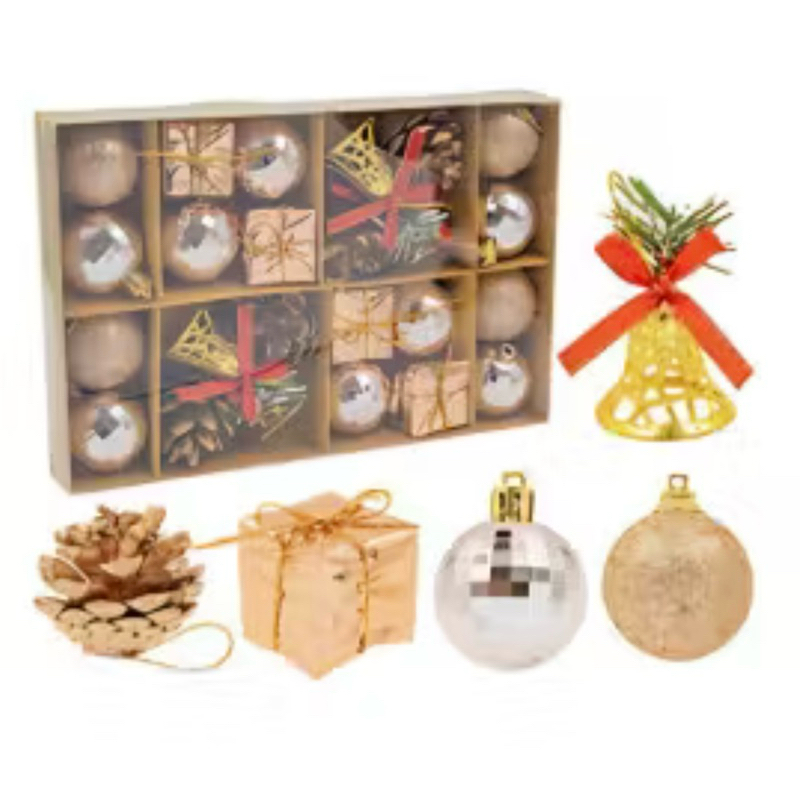 KIT ENFEITES LUXO COM 24 PEÇAS | TAM.: 24x16CM | DECORAÇÃO ÁRVORE DE NATAL | NATALINA | SINO | BOLAS DECORATIVAS | PINHA