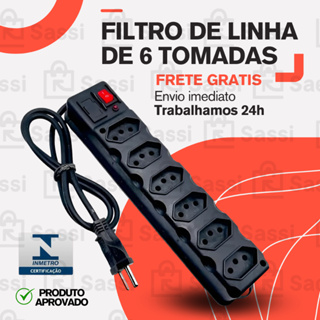 Filtro de Linha RÉGUA DE 6 TOMADAS tripolar 10 Amperes com fusível Pronta Entrega Chave Liga/Desliga em Oferta na Shopee