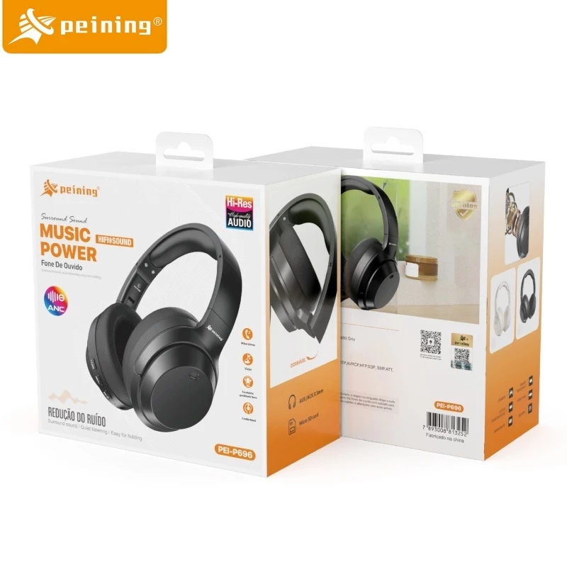 Peining Fone De Ouvido Sem Fio Headphone Bluetooth Celular PEI-P696 com Cancelamento de Ruído