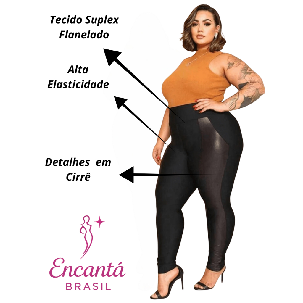 CALÇA LEGGING PLUS SIZE MONTARIA  SUPLEX, FLANELADA  PRETA - MODA OUTONO - INVERNO