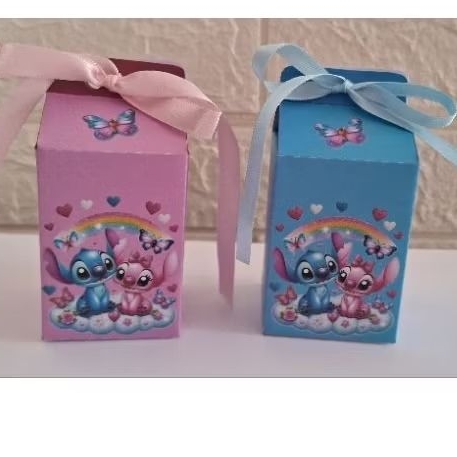 Caixa Milk Stitch e Angel Lembrancinha Aniversário Infantil Festa - Personalizados Stitch - Papelaria Personalizada -