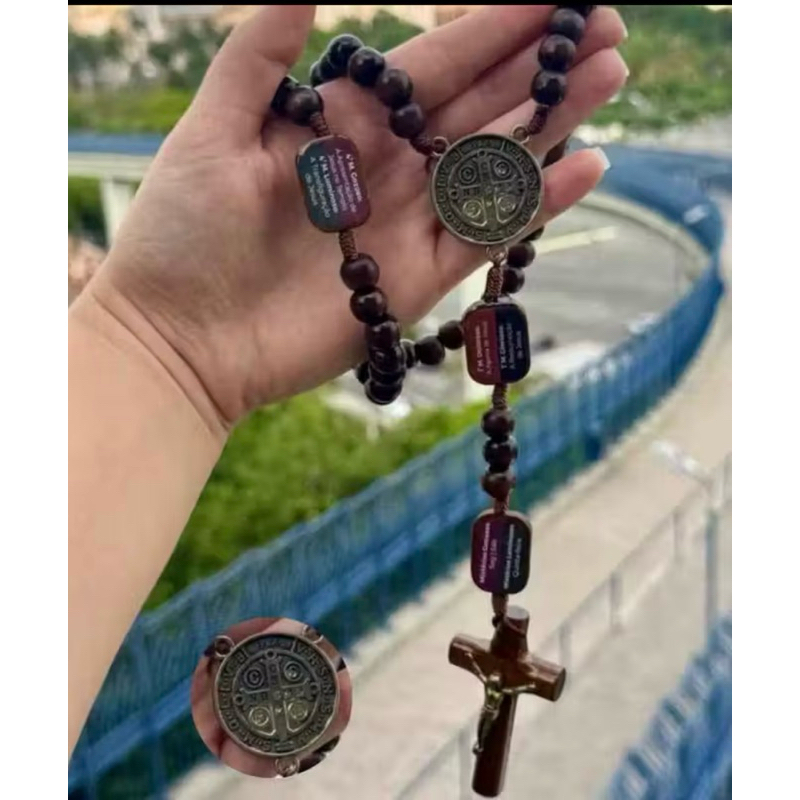 Terço Católico Da Contemplação Luxuoso São Bento e NSA de Madeira Com Os Misterios