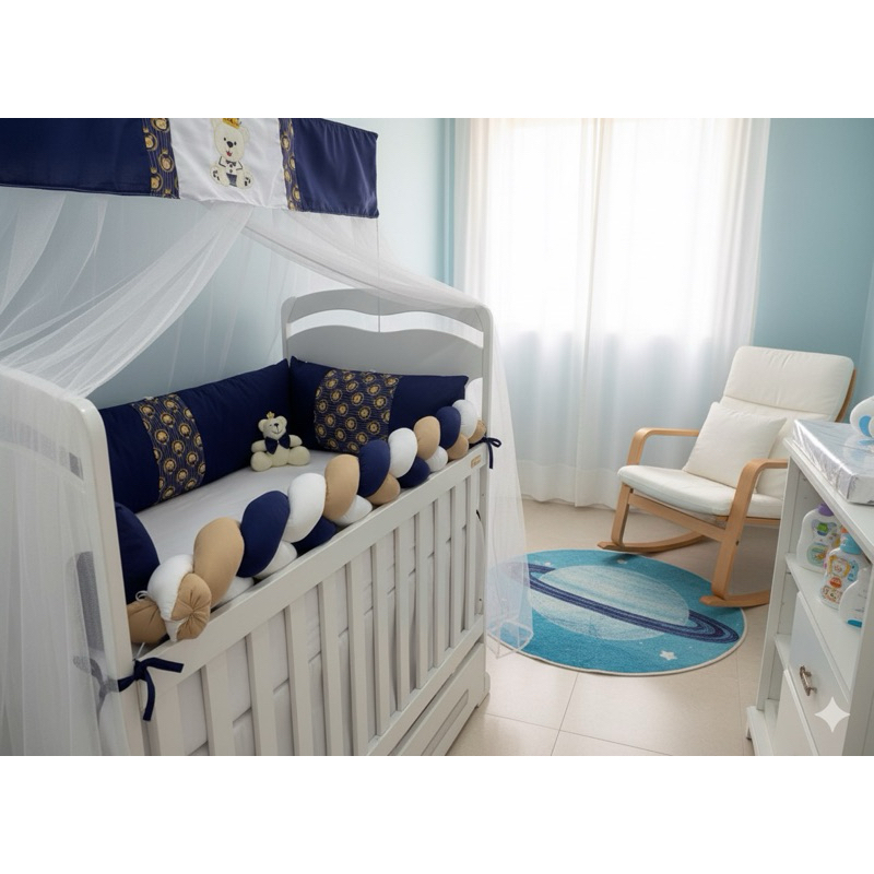 kit berço urso Príncipe, Rei marinho com bege /kit protetor americano/ Kit de berço/ kit luxo/ Enxoval para berço