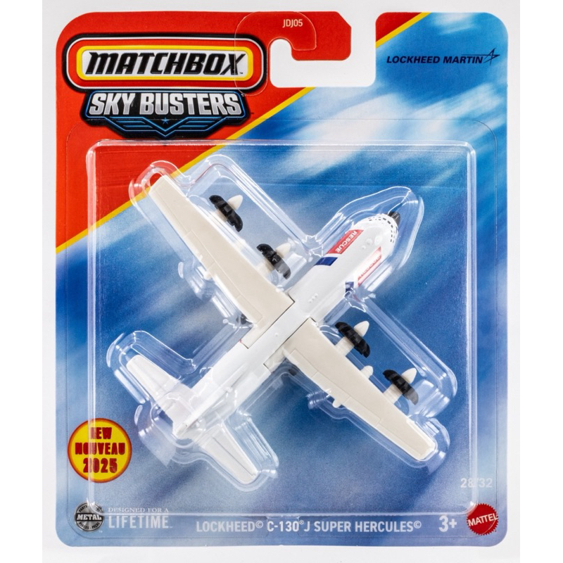 Matchbox 2025 Sky Busters - Avião Lockheed C-130 J Super Hercules Branco