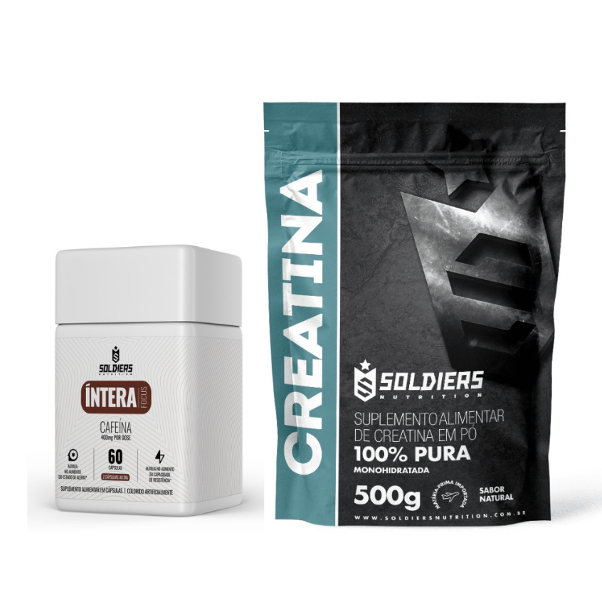 Kit: Creatina Monohidratada 500g Pura + Termogênico Cafeína Íntera Focus - Soldiers Nutrition