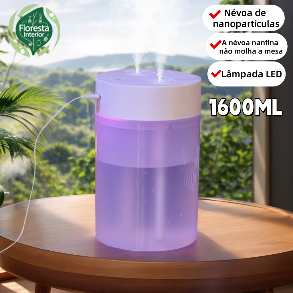 Umidificador de Ar Ultrassônico 1600ml com LED