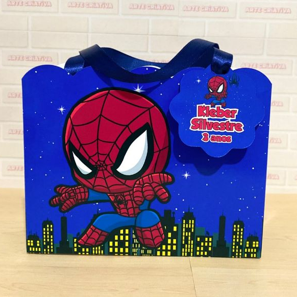 Lembrancinha Personalizada Sacolinha Ondas Grande com Tag Homem Aranha Baby PEGUE E MONTE