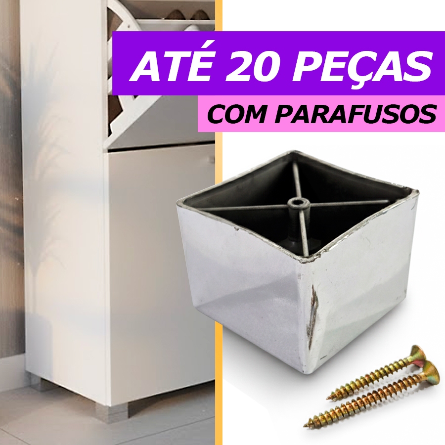 Pés Para Móveis Sapata Cromada Plástica Armário Rack Gabinete Cozinha Cômoda Estante 4,5cm x 6cm