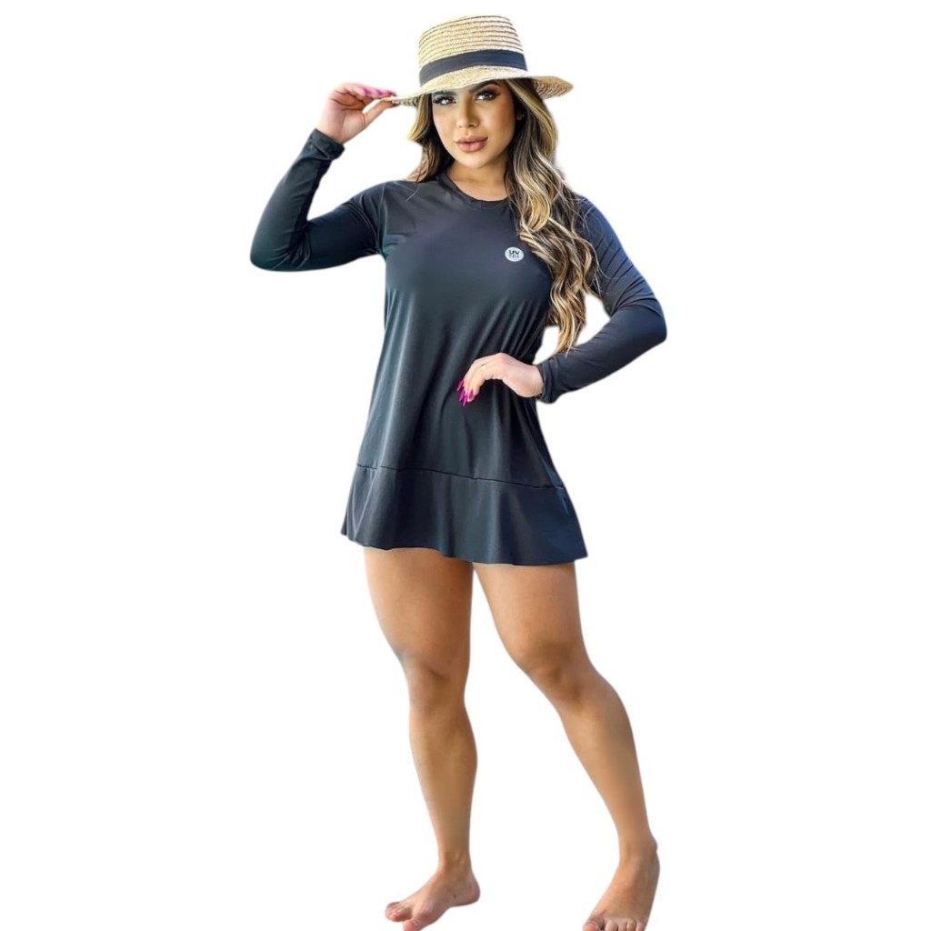 Saída De Praia Com Proteção Solar Vestido Uv50 Térmica Verão em Oferta na Shopee
