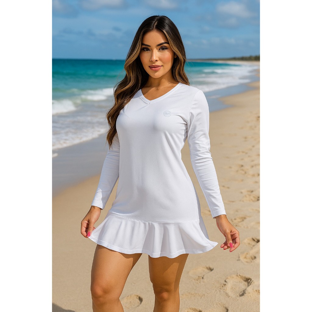 Saída De Praia Com Proteção Solar Vestido Uv50 Térmica Verão