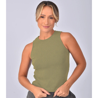 Regata feminina Estonada Ribana Canelada Verde Militar em Oferta na Shopee