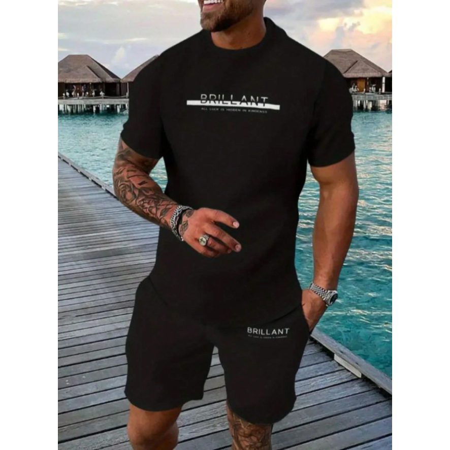 Conjunto Masculino BRILLANT Camiseta 100% Algodão + Short Tactel Masculino Moda Streetwear Kit 2 Peças Lançamento