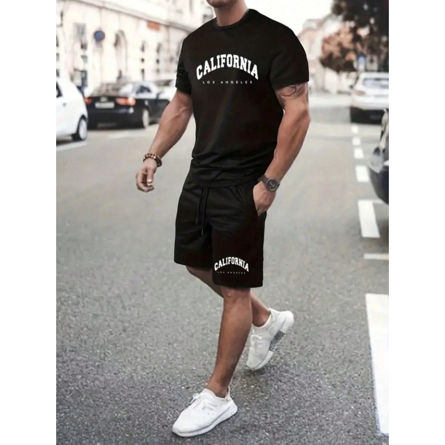 Conjunto California Los Angeles 2 Peças Camiseta Masculina Malha Premium + Short Tactel Estampado Moda Streetwear Lançam