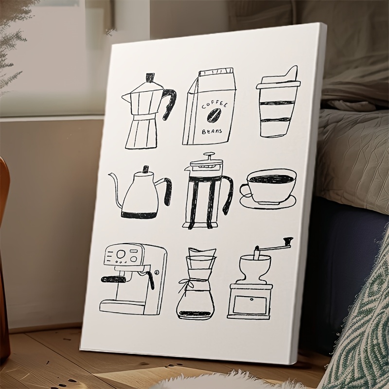 Quadro Decorativo Café Preto Branco Máquina Espresso Moldura Cozinha Moderna