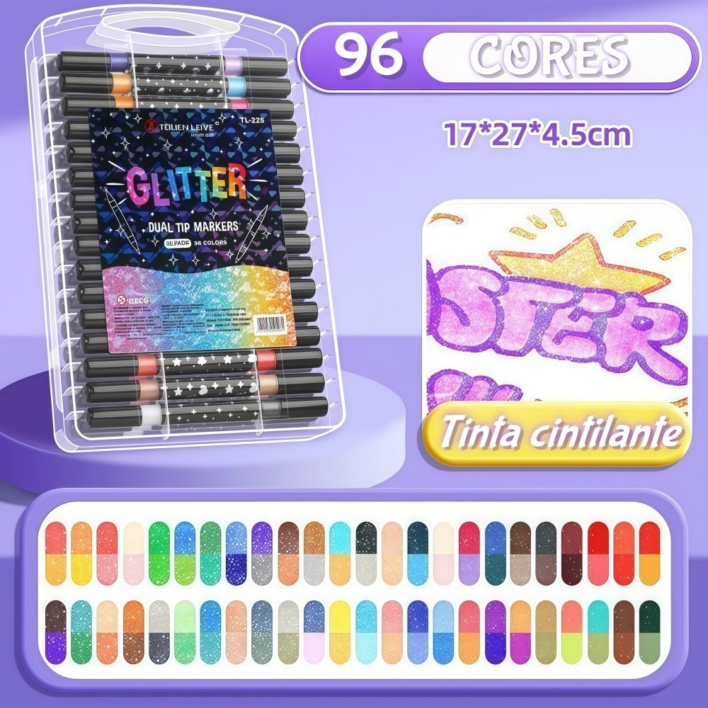 Kit 96/72/48/36/24/12 Cores Caneta 2 em 1 Brush Lettering e Ponta Fina Dual Pen Canetinha Colorir Desenho