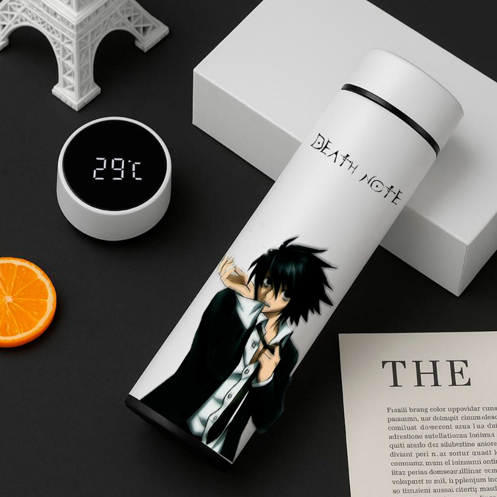Garrafa Termica Inox Death Note 500ml Termometro Led Digital Anime Quente Frio Alta Durabilidade