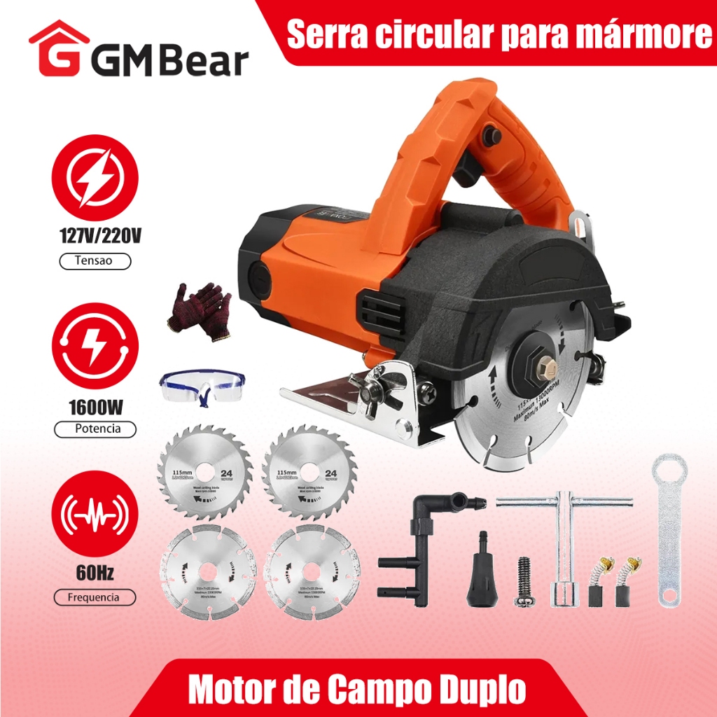 GM Bear Serra circular para azulejos de mármore laranja de 1600 W,Corte Preciso Máximo de 110 mm