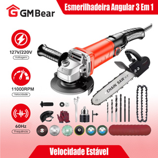 GM Bear Esmerilhadeira Angular 3 em 1 - Com Lixadeira, Furadeira e Motosserra, Versátil e Potente para Uso Profissional em Oferta na Shopee