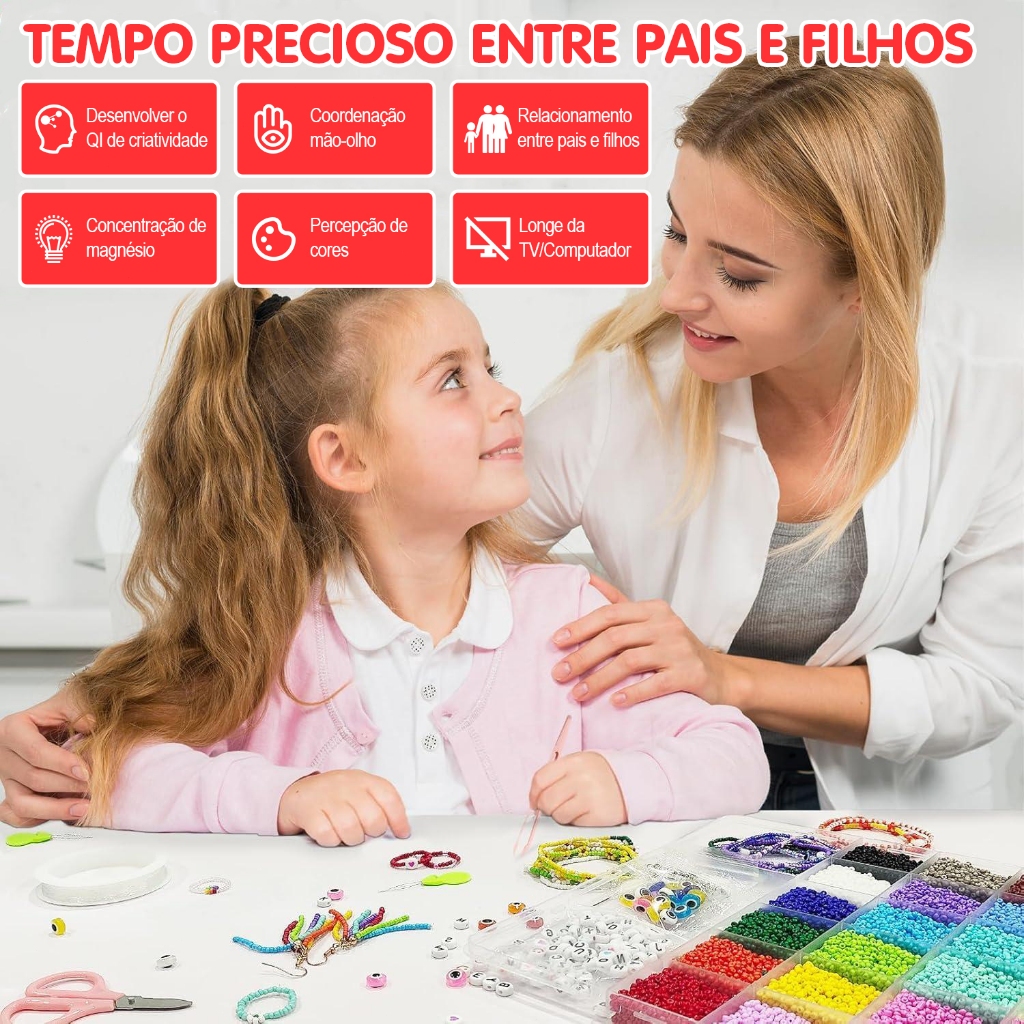 Kit Miçangas Infantil Completo 12000 Peças + Maleta Para Fabricação Joias Pulseiras · foto 2
