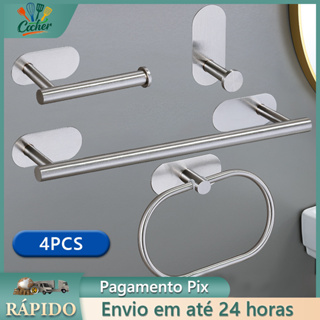 Kit Acessórios Banheiro Cabide Toalheiros Papeleira 4 Peças Prata Escovada em Oferta na Shopee