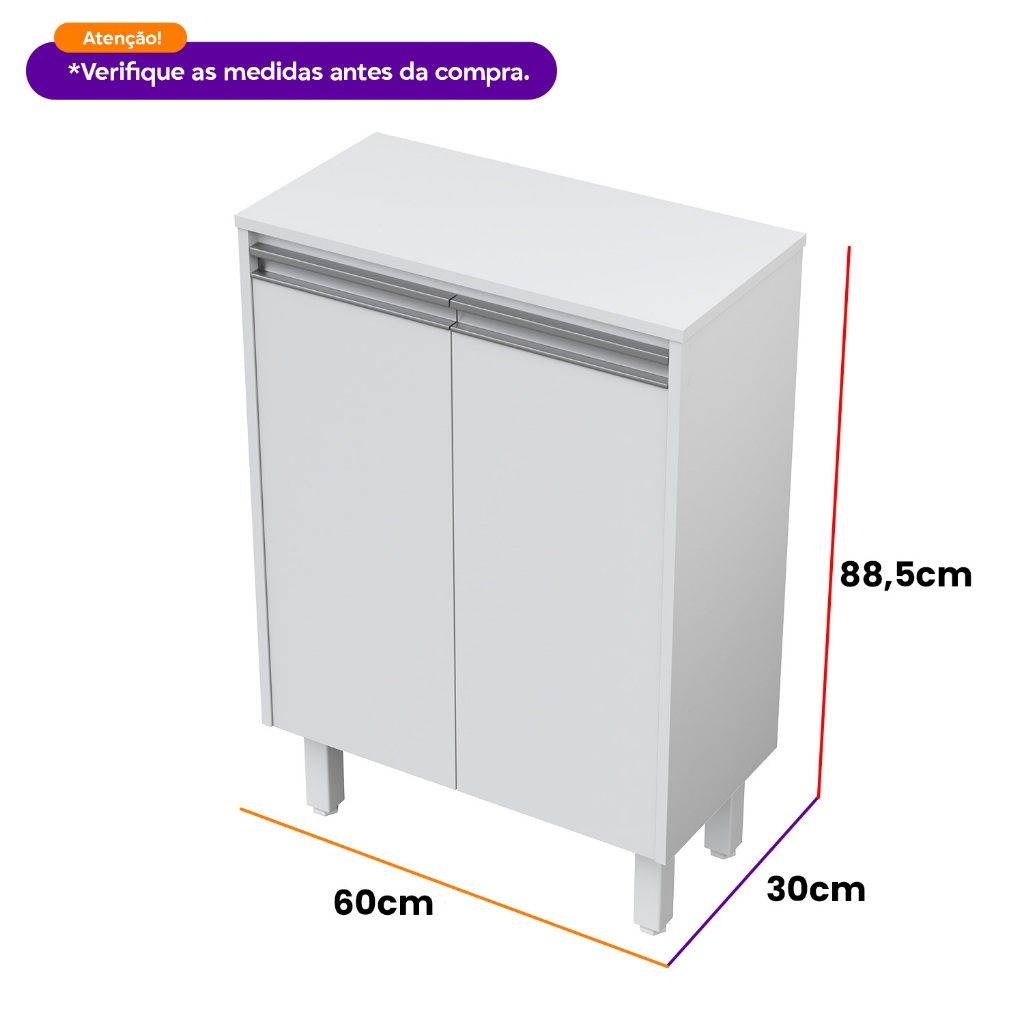Aparador Buffet Multiuso Em MDF 60x30cm Pés Duas Portas Para O Cantinho Do Café na Sala e Cozinha — imagem 2 de 2