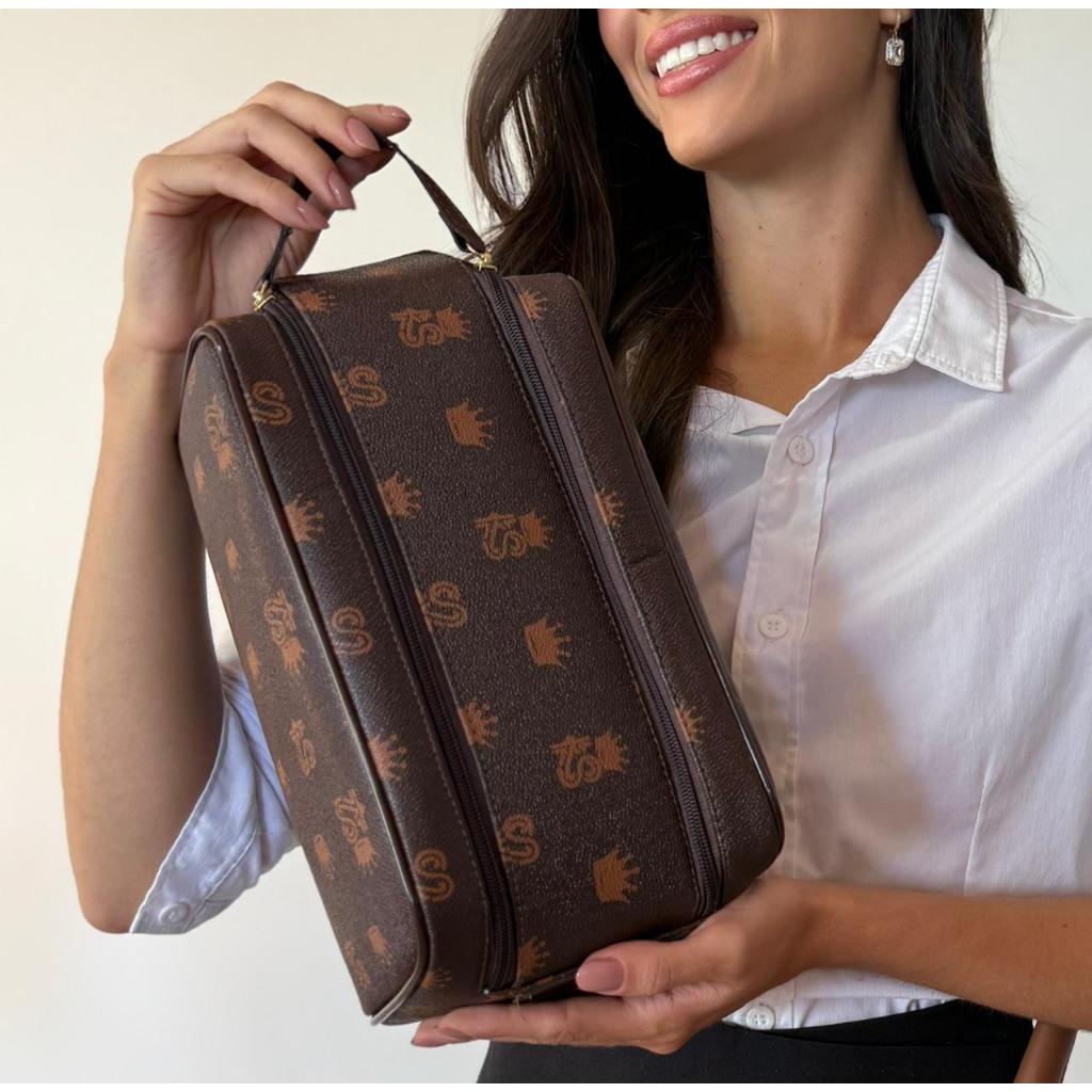 Necessaire Organizadora Porta Maquiagem ideal para Viagem Alça de Mão Bolso Interno em Oferta na Shopee